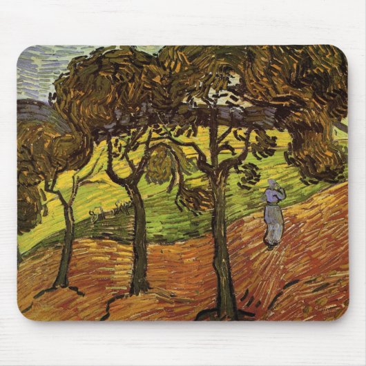 Landschap, bomen en figuren van Vincent van Gogh Muismat (Voorkant)