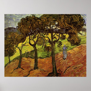 Landschap, bomen en figuren van Vincent van Gogh Poster