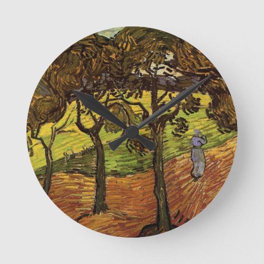 Landschap, bomen en figuren van Vincent van Gogh Ronde Klok (Voorkant)
