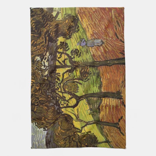 Landschap, bomen en figuren van Vincent van Gogh Theedoek (Verticaal)