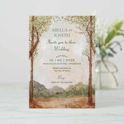 landschap bos bosrijke bruiloft kaart (Staand voorkant)