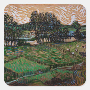 Landschap, Brug over Oise door Vincent van Gogh Vierkante Sticker