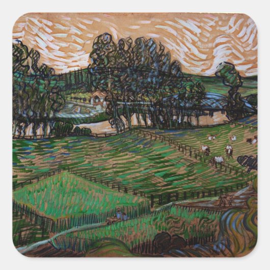 Landschap, Brug over Oise door Vincent van Gogh Vierkante Sticker (Voorkant)