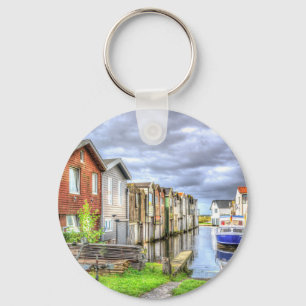 Landschap Bungalow Harbor Scenary Boat Sleutelhanger