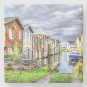 Landschap Bungalow Harbor Scenary Boat Stenen Onderzetter