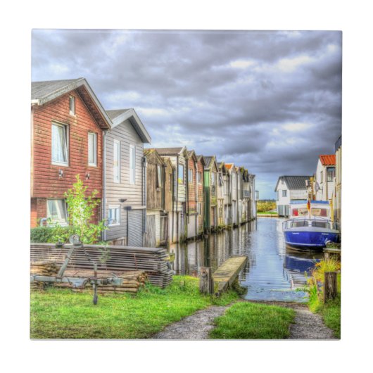 Landschap Bungalow Harbor Scenary Boat Tegeltje (Voorkant)