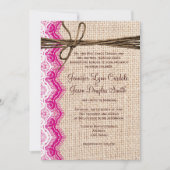 Landschap Burlap Pink Lace Twine Wedding Invites Kaart (Voorkant)