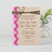 Landschap Burlap Pink Lace Twine Wedding Invites Kaart (Staand voorkant)