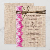 Landschap Burlap Pink Lace Twine Wedding Invites Kaart (Voorkant / Achterkant)