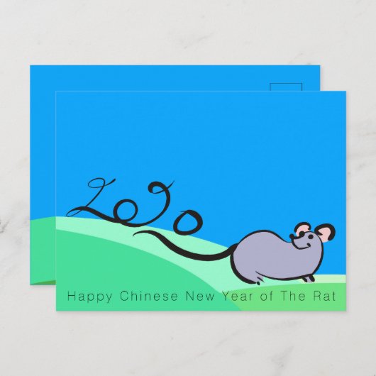 Landschap Cartoon Muis Chinese Rat Jaar 2020 P Uitnodiging Briefkaart (Voorkant / Achterkant)