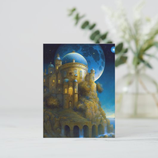 Landschap Castle Fantasy Moon Briefkaart (Staand voorkant)