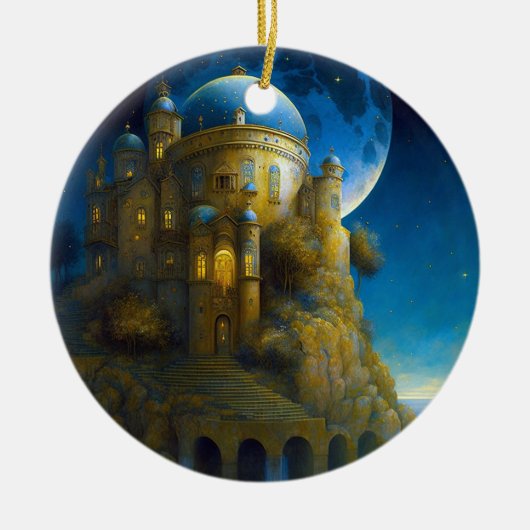 Landschap Castle Fantasy Moon Keramisch Ornament (Voorkant)
