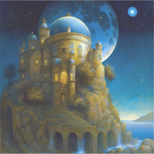 Landschap Castle Fantasy Moon Sticker (Voorkant)
