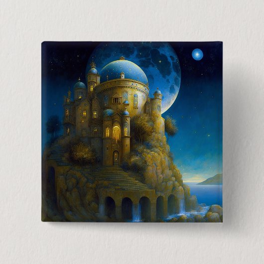 Landschap Castle Fantasy Moon Vierkante Button 5,1 Cm (Voorkant)