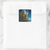 Landschap Castle Fantasy Moon Vierkante Sticker (Tas)