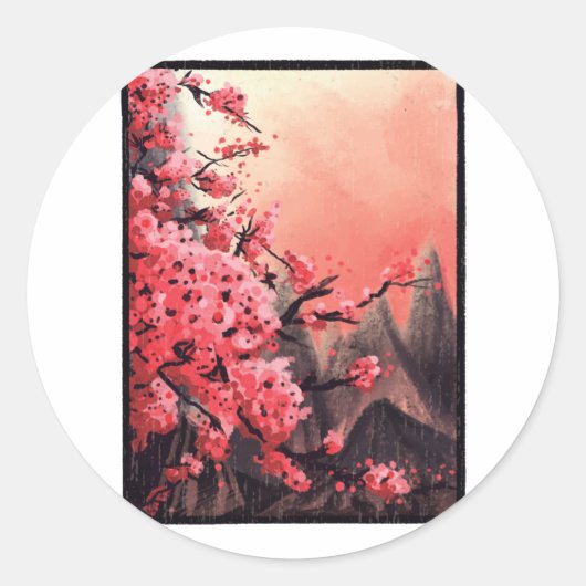 Landschap Cherry blossom Ronde Sticker (Voorkant)