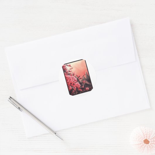 Landschap Cherry blossom Ronde Sticker (Envelop)