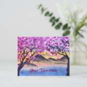 Landschap Cherry Blossom Trees Lake Dusk Briefkaart (Staand voorkant)