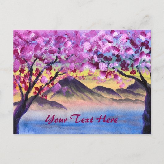 Landschap Cherry Blossom Trees Lake Dusk Briefkaart (Voorkant)