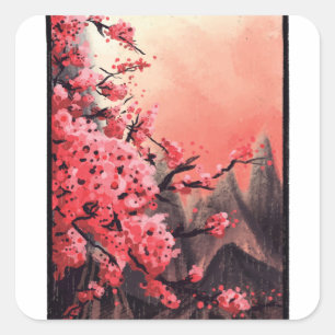 Landschap Cherry blossom Vierkante Sticker