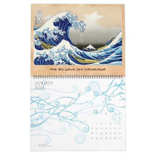 Landschap Cool oriental japanese Hokusai Fuji Uitz Kalender (Jan 2026)