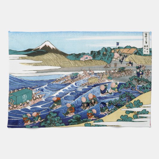 Landschap Cool oriental japanese Hokusai Fuji Uitz Theedoek (Horizontaal)