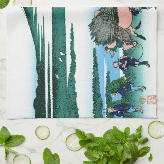 Landschap Cool oriental japanese Hokusai Fuji Uitz Theedoek (Gevouwen)