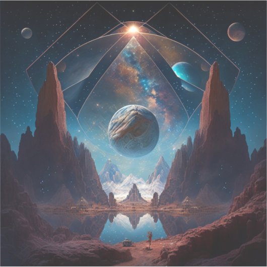 Landschap Cosmic Fantasy Sticker (Voorkant)