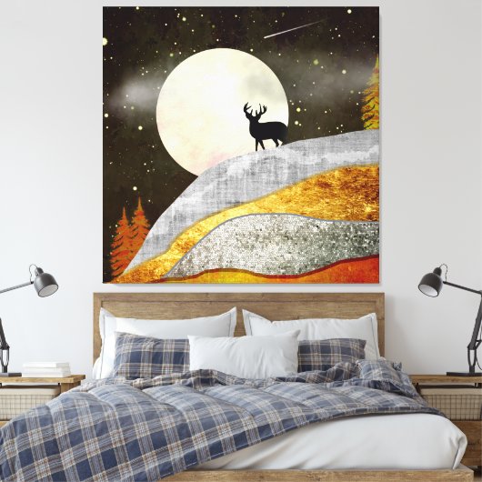 Landschap Deer Moon Canvas Afdruk (Insitu (Slaapkamer))