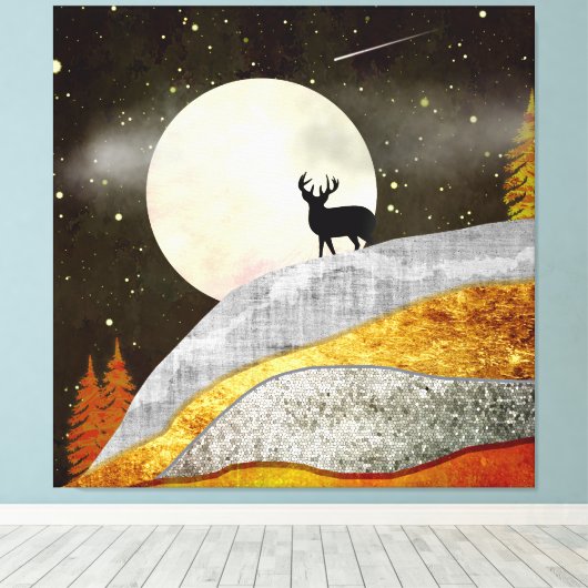 Landschap Deer Moon Canvas Afdruk (Insitu (Houten vloer))