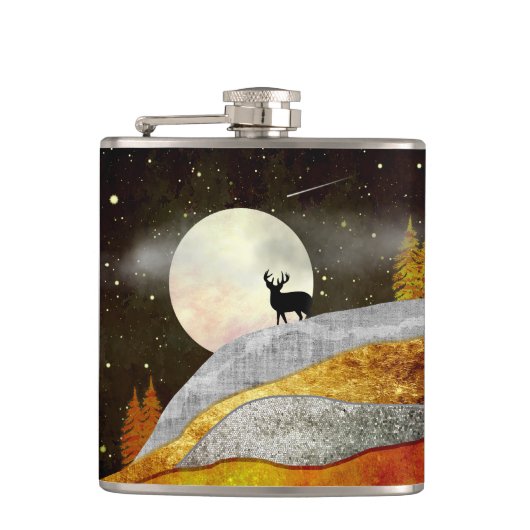 Landschap Deer Moon Heupfles (Voorkant)