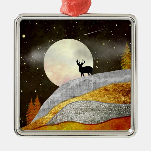 Landschap Deer Moon Metalen Ornament (Voorkant)