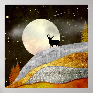 Landschap Deer Moon Poster