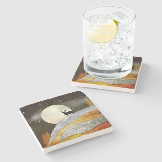 Landschap Deer Moon Stenen Onderzetter (Zijkant)