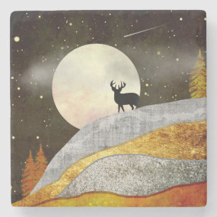 Landschap Deer Moon Stenen Onderzetter