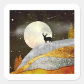 Landschap Deer Moon Vierkante Sticker (Voorkant)