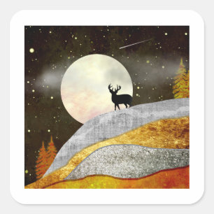 Landschap Deer Moon Vierkante Sticker