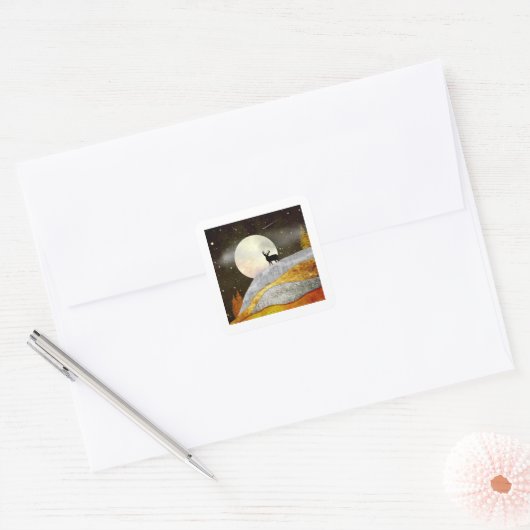 Landschap Deer Moon Vierkante Sticker (Envelop)