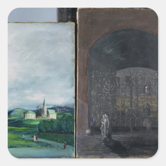 Landschap en straatbeeld vierkante sticker (Voorkant)