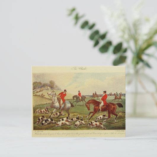 landschap Fox Hunt Dogs Ephemera Art Briefkaart (Staand voorkant)
