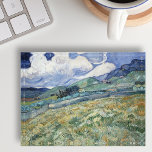Landschap Frankrijk Vincent Van Gogh  Art Desk<br><div class="desc">Aangepast, reizen/landschap/natuur/ kunstliefhebbers' hoge gepolijste kantoor op het thuisbureau van glas met een drager van vilt, met een prachtig meesterwerk, kleurrijke, ingewikkelde olie op het canvas, door Vincent van Gogh, van het landschap van Saint-Rémy - een berglandschap achter het ziekenhuis van Saint-Paul, in Frankrijk. Een mooi papiergewicht voor thuis en...</div>
