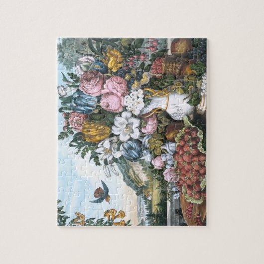 Landschap, fruit en bloemen legpuzzel (Verticaal)