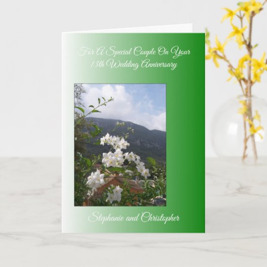 Landschap Gepersonaliseerd 13th Wedding Jubileum Kaart (Gele Bloem)