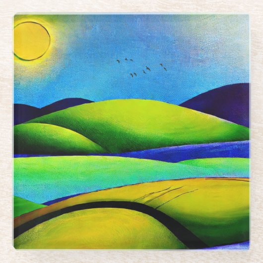 Landschap Green Hills Glazen Onderzetter (Voorkant)