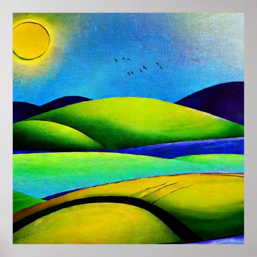 Landschap Green Hills Poster (Voorkant)