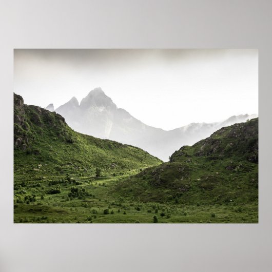 Landschap Groene Lofoten Poster (Voorkant)