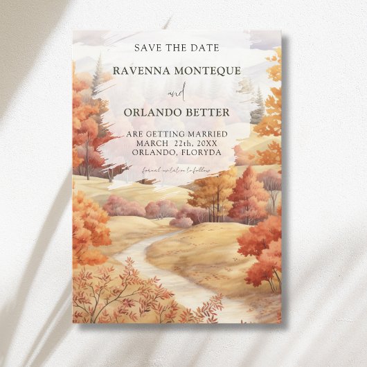 Landschap Herfst Bos Pad Bladeren Val Huwelijk Save The Date