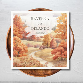 Landschap Herfst Bos Pad Bladeren Val Huwelijk Servet
