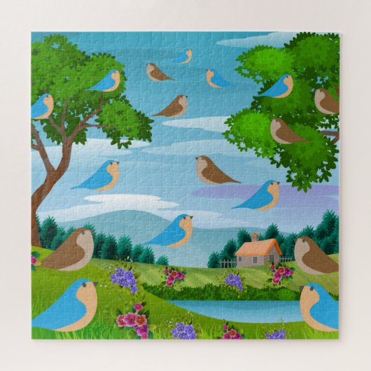 Landschap House Trees Birds Flowers Natuur, 10-jar Legpuzzel (Horizontaal)