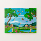 Landschap House Trees Birds Flowers Natuur, leefti Legpuzzel (Horizontaal)